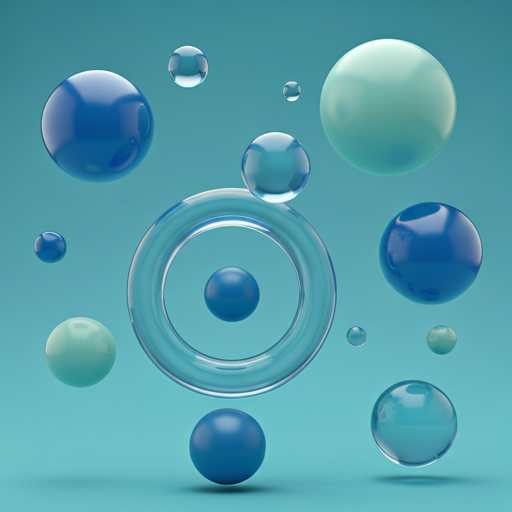 Abstract 3D glossy bubbles in cobalt blue and mint green